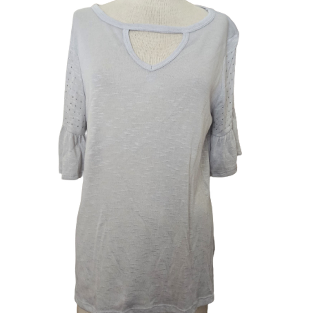 Vocal Grey Knit Studded Sleeve Top Size Medium